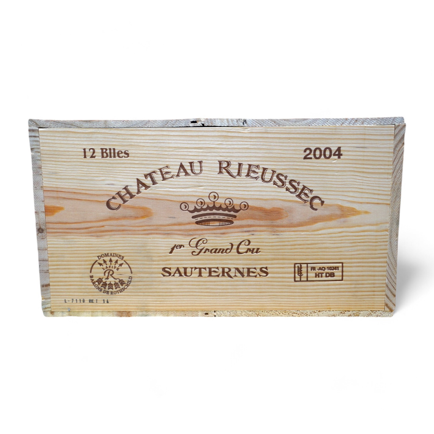 A sealed case of twelve bottles of 2004 Chateau Rieussec, Sauternes, in OWC, purchased en primeur from The Wine Society. Condition - good